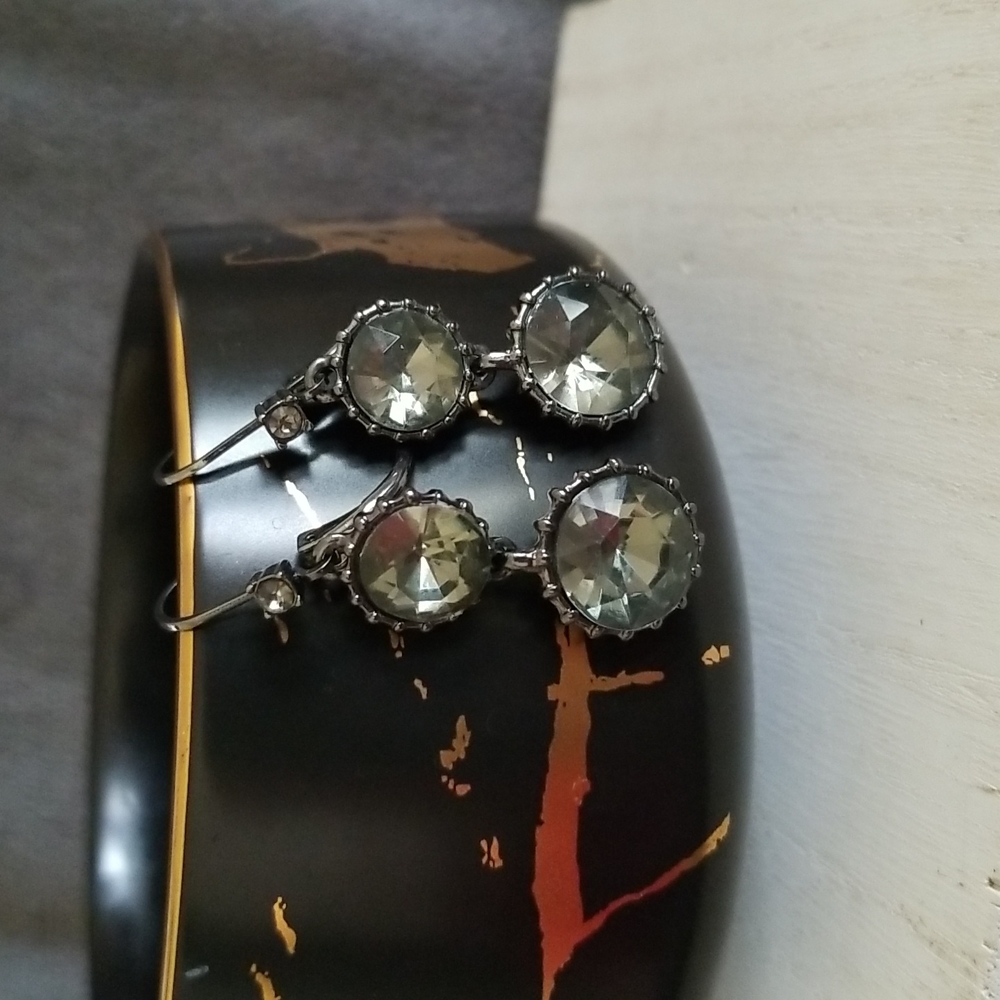 Black and Green Rhinestone Dangle Earrings - Picture 2 of 6
